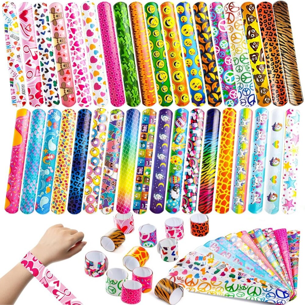144 Pcs Slap Bracelets for Kids, Bulk Wristbands with Animals, Friendship, Heart - Picture 1 of 8